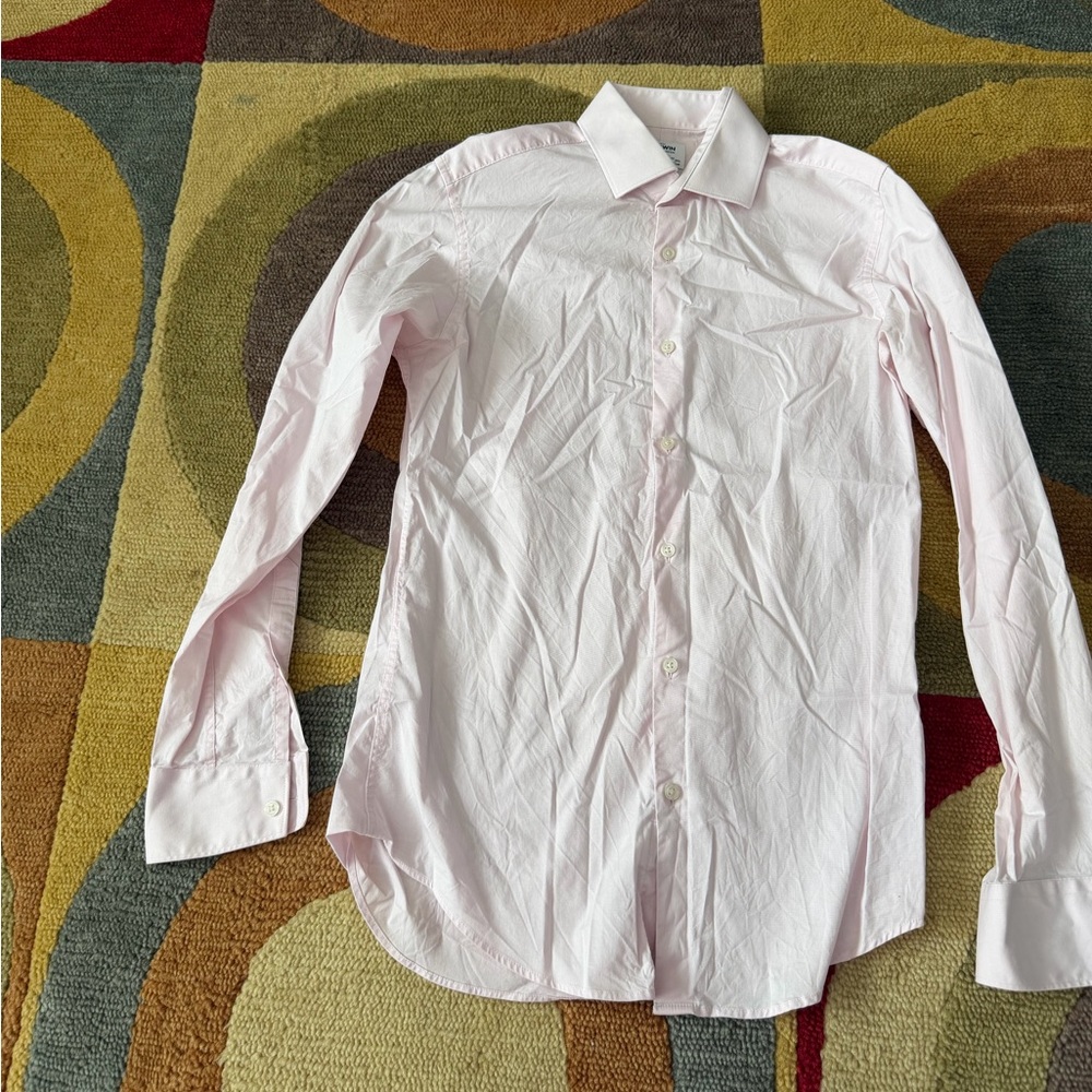 T.M.Lewin Super Fitted Cotton Stretch Light Pink Dress Shirt Men’s Collar 15 1/2